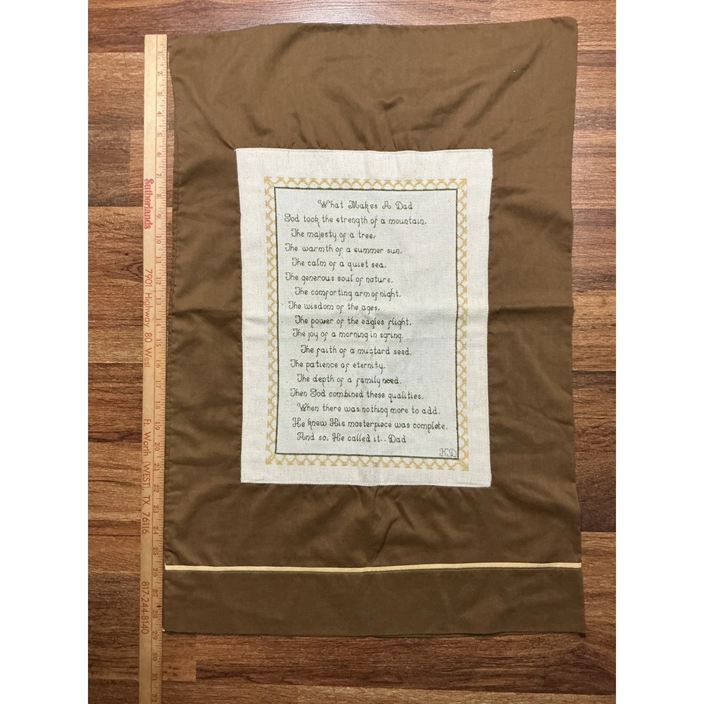 Hand Stitched WHAT MAKES A DAD Cross-Stitch Pillow Case STANDARD